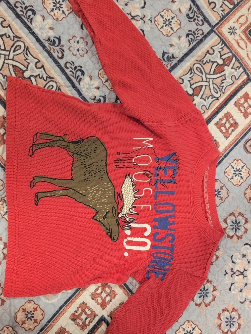 Two Long Sleeve 2T Boy Shirts.  Red Thermal Pullover with Blue Graphic Old Navy